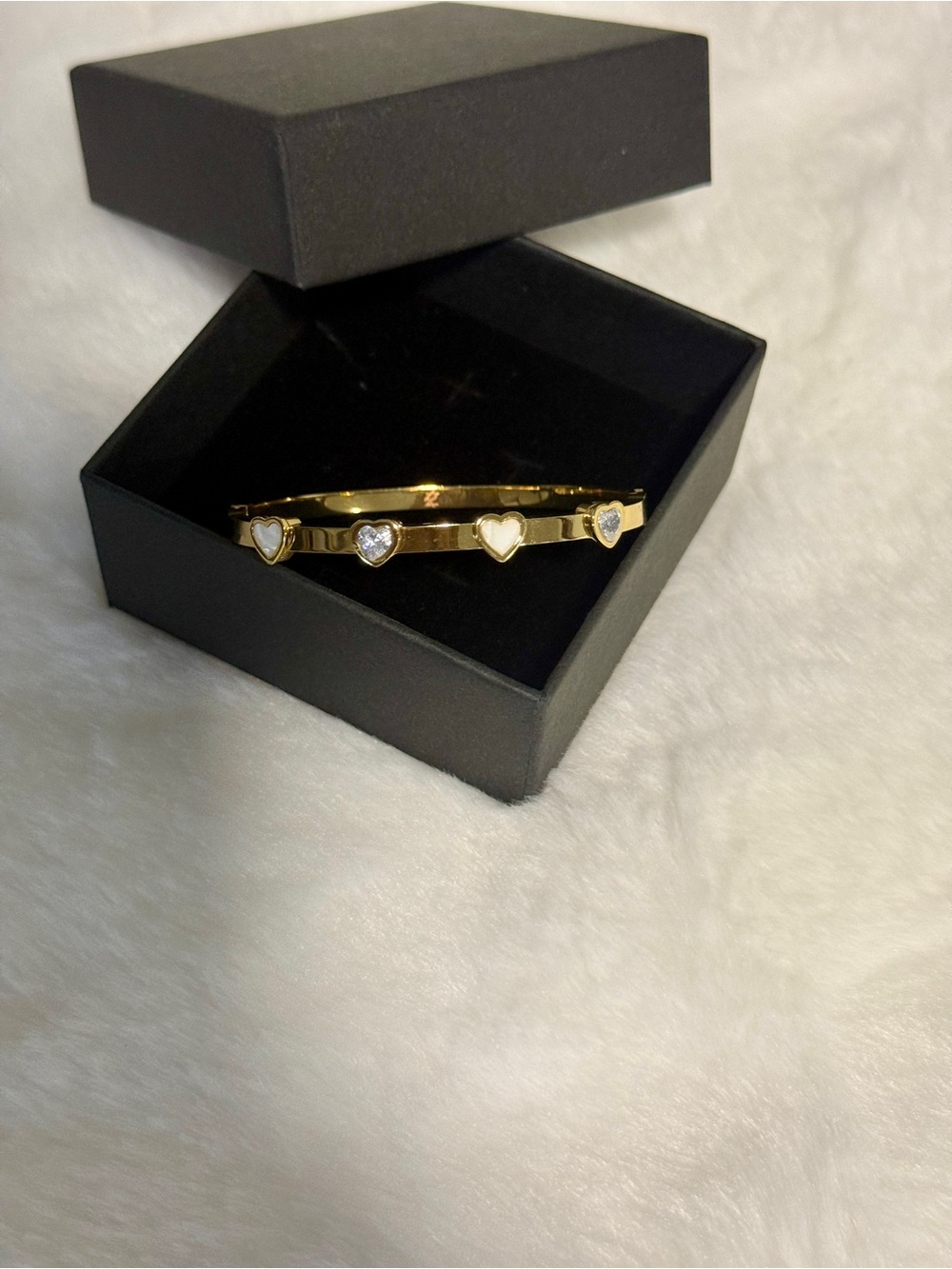 Gold Heart Accent Bangle Bracelet - Women Jewelry - Picture 4 of 5